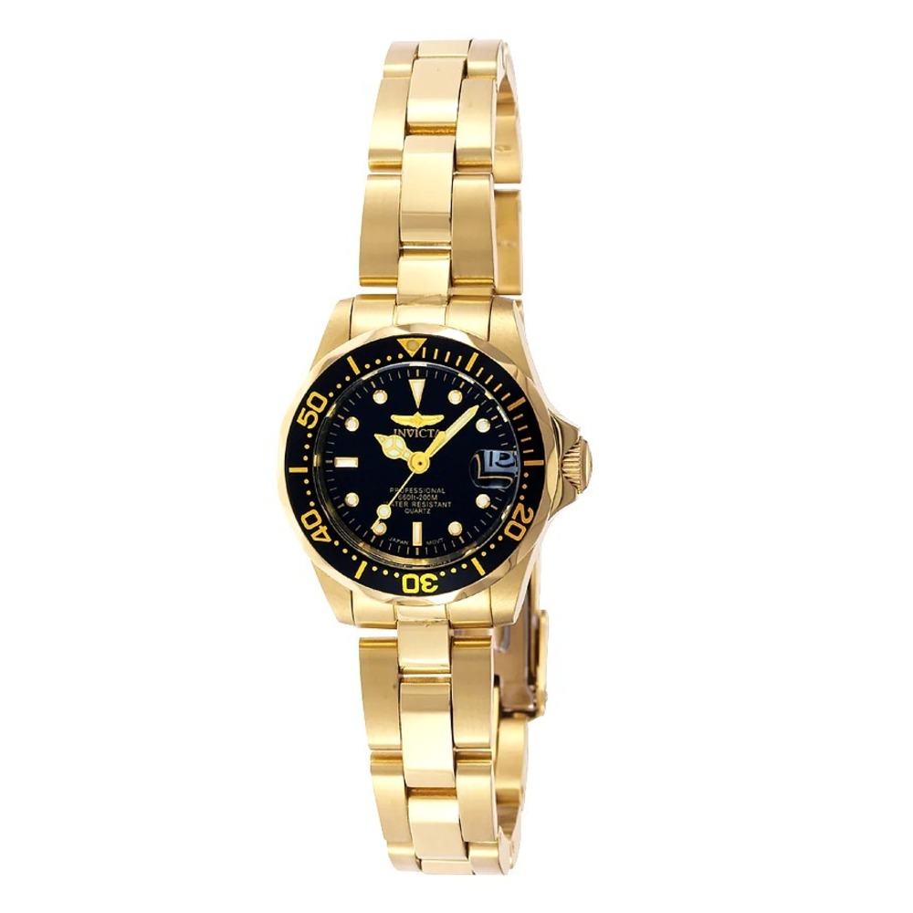 Invicta Pro Diver Auredrift 8943 Women's Gold Watch Black Dial 25mm New